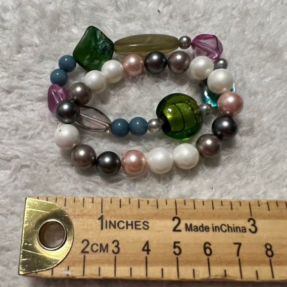Lot of 2 Multicolored Glass Plastic Beads Elastic Bracelet - Picture 6 of 6